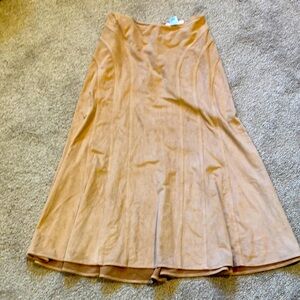 White House black market ultrasuede camel color swing midi skirt flare bottom 2